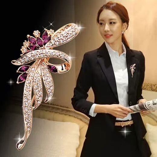 QUAMER high-end rhinestone brooch women's jacket suit coat corsage anti-exposure fixed pin coat Tango flower