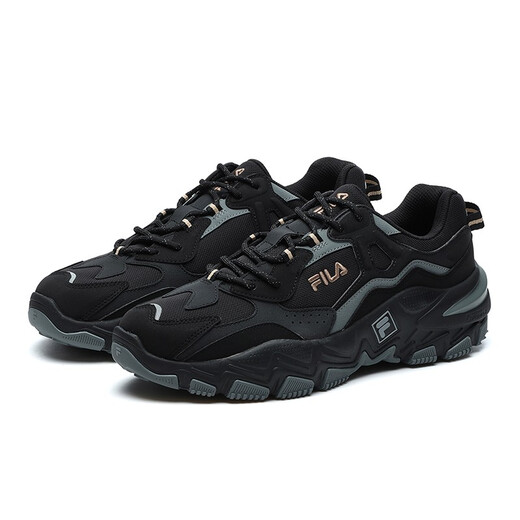 FILA official dad shoes for men and women, shock-absorbing running shoes, sports shoes, Predator 2 men's shoes, black/medium gray-BM 42