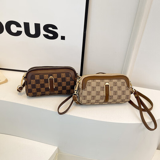 Hao'e clutch bag coin purse women's new high-end portable small fragrance style women's bag casual square bag single shoulder crossbody bag multi-compartment high-end women's square bag khaki color