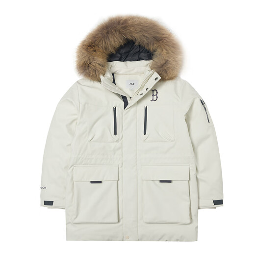 MLB official men's and women's big fur collar down jacket 26 spring new trendy warm logo jacket 3ADJB0656 Boston team/dark cream/recommended to order one size smaller XL 180/100A