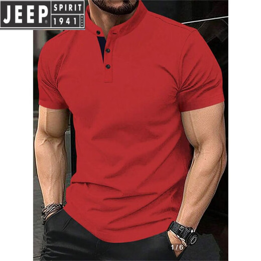 Jeep Spirit2025 Sommer Slim Polo Shirt T-Shirt Männer Europäische und amerikanische Männer Kurzarmknöpfe Henry Kragen Business Sport Polo Shirt Grau 2xl