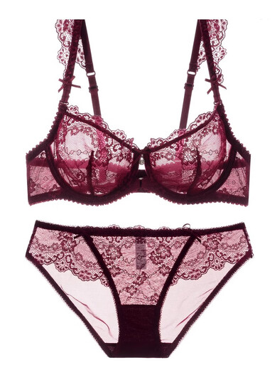 XMXT summer new European and American sexy ultra-thin lace bra set large size transparent hot underwear bra women's thin white bra + panties 80D