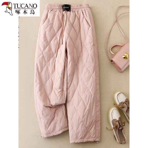 Woodpecker Exports Single Thick Down Down Cotton Pants Women's Winter Outerwear Winter Outerwear Warm Harem Pants Diamond Pants Apricot XL 130-145Jin Jin equals 0.5kg