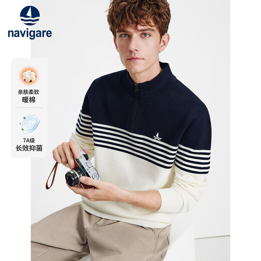 Navikel Italian dinghy 25 autumn and winter new men's half open collar pullover sweatshirt cotton color block top 1335845502
