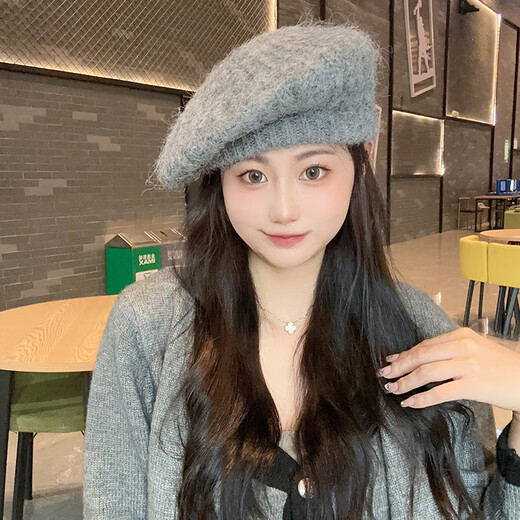 Ruiqe 2025 new beret white hat for women winter warm and face-friendly small painter hat large head circumference knitted hat versatile white