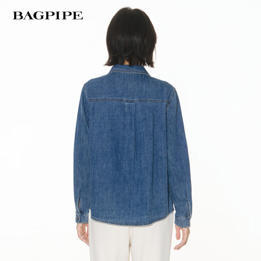 Bagpipe Bagpipe 2025 Autumn New Dark Blue Retro Denim Shirt Women's Layered Small Shoulder Soft Top Denim Lan M 160