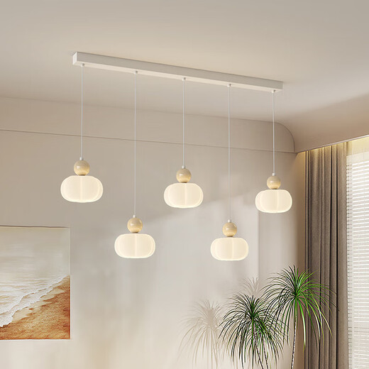 Mingjiang Style 2025 new restaurant lamp full spectrum eye protection restaurant chandeliers modern simple pumpkin lantern Guangdong Zhongshan lamp MTJ689-3 disc three-color LED (white + beige)