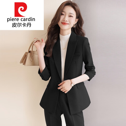 皮尔卡丹（pierre cardin）针织职业西装套装女春秋季2025新款气质面试正装工作服感西服外套 9920灰色西装 翻盖口袋 XL