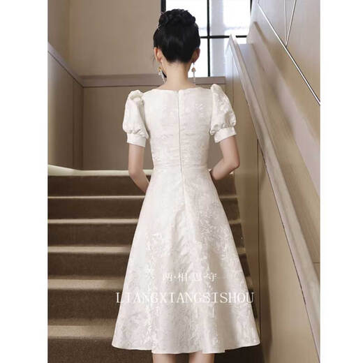 
Seidler evening dress light luxury niche high-end engagement white daily wearable beautiful princess dress adult gift girl host off-white XL (recommended 116-125 Jin [Jin equals 0.5 kg])