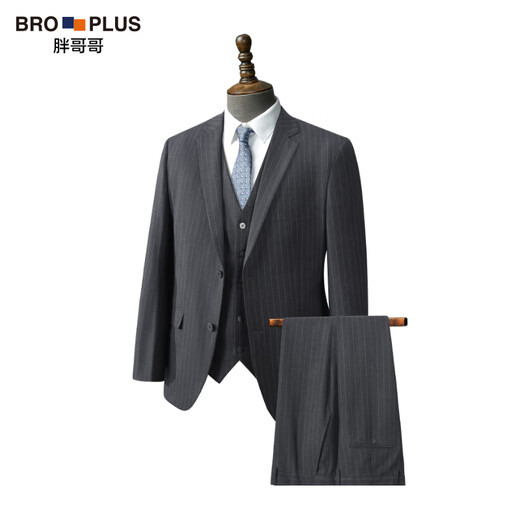 Fat Brother Plus Size Men's Suit Suit Men's Vertical Stripe Suit Three-piece Wedding Groom's Suit Plus Fat Oversize Formal Suit Black Vertical Stripe 7XL (280-300Jin Jin is equal to 0.5 kg)