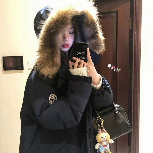 Oudihui Down Jacket Women's Winter 2025 New Hooded Down Jacket Women's Jacket Small Workwear Party Jacket Navy XL Recommended 125-140 Jin Jin equals 0.5 kg