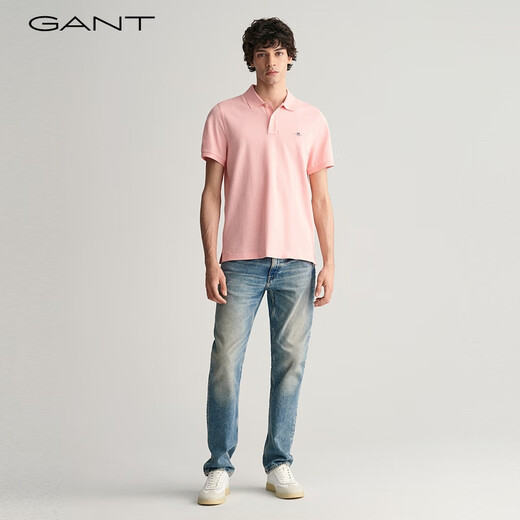 Couleur solide simple de commu au Gant Men de Gant Men Polon Polo Polo à manches courtes 671 Pink XS