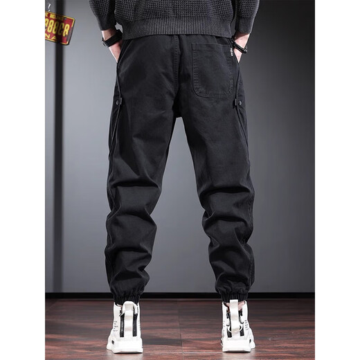 Jeanswest trendy brand overalls for men in spring and autumn new loose legged pants versatile men's casual harem pants black XL (recommended 150-170Jin Jin equals 0.5 kg)