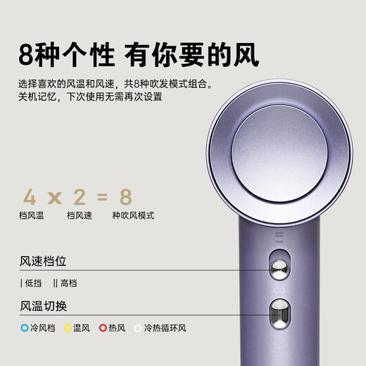 奔腾（POVOS）吹风机家用高速负离子电吹风机 大风力速干低噪音学生宿舍便携风筒送女生日礼物七夕礼物 水晶紫【经典入门PH9909】赠风嘴+赠礼盒