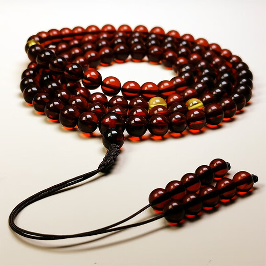 Amber Beads One Thing One Picture One Certificate Amber Beads String 108 Women's Necklace Black Brown Burgundy Water Purification Grade Beads String 20.22g 6.5mm