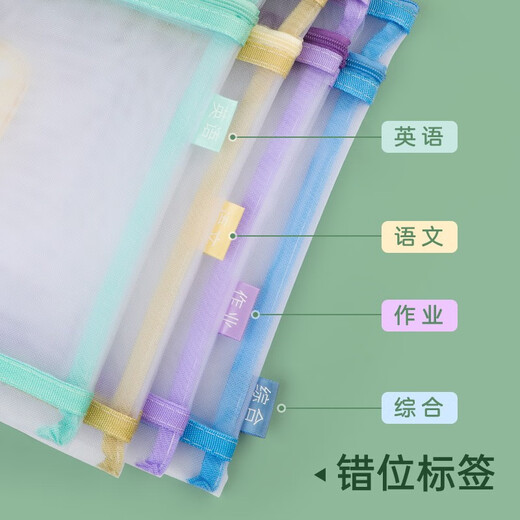 递乐A4文件袋大容量拉链袋学生网纱试卷学科目分类袋收纳作业资料补习袋 三层1484 作业款 双层网纱补习袋 作业款