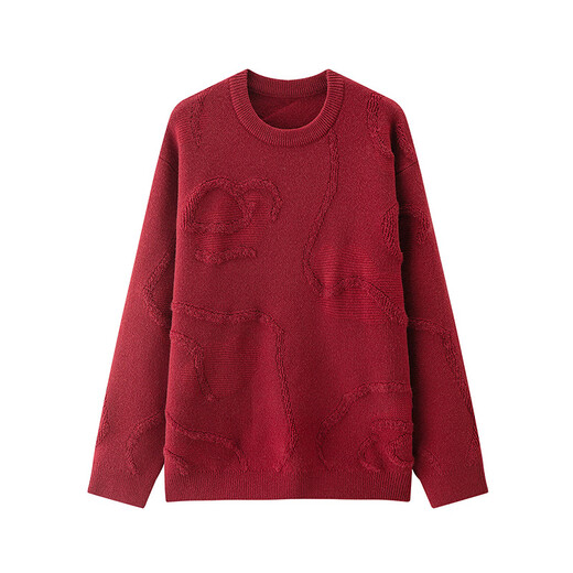 森马（Semir）毛衫男新年红色毛衣肌理感提花2025春季北极绒针织衫109125107205