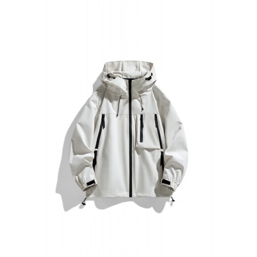 DESSO Tangshi Group Jacket Men's Spring and Autumn Jacket Casual Top Solid Color Hooded Fashion Versatile Couple Wear Loose Trendy Off-White L (110-130Jin [Jin equals 0.5 kg])