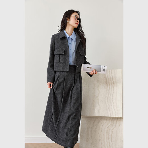 Vanciman wears a complete set of gray wool suits for women 2024 new cotton jacket skirt two-piece set M9871 gray S