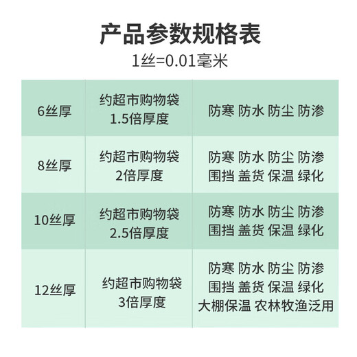 Yueshun plastic cloth thickened 2 meters wide 6 wires * 100 meters greenhouse film dust-proof plastic film moisture-proof film insulation film waterproof cloth