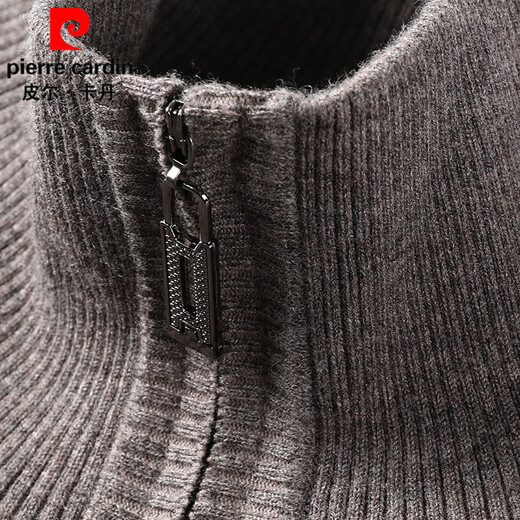 Pierre Cardin Men's Autumn and Winter Wool Sweater Half-High Zip Collar Thick Pure Wool Sweater Men's 100% Wool Thickened Bottoming Shirt