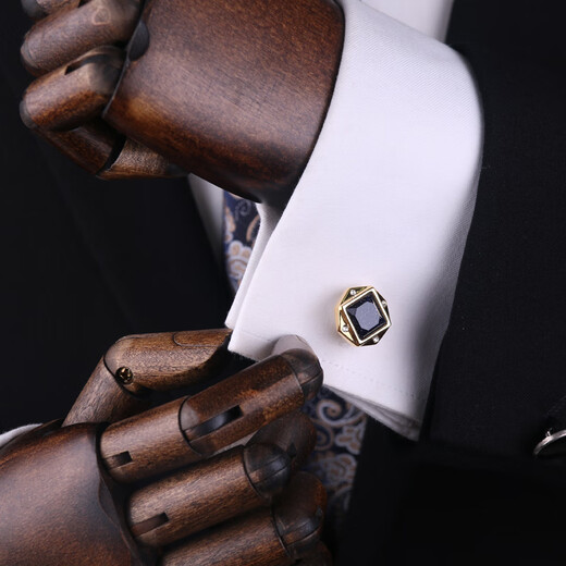 猎尚法式袖扣袖钉 男士西装衬衫衬衣袖口钉 轻奢商务 礼盒装 方形深蓝袖扣
