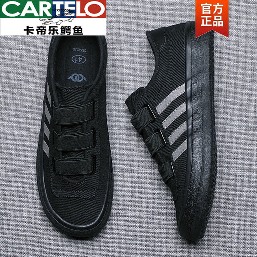 CARTELO. Canvas shoes men's 2025 new summer men's shoes breathable shoes men's casual shoes one-foot pedal shoes trendy all black (leather shoe size) 41