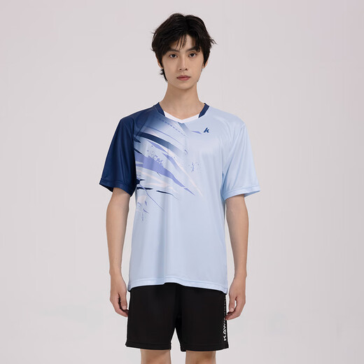 kawasaki川崎羽毛球服男款专业运动圆领短袖+短裤套装B1815 淡蓝色 2XL 