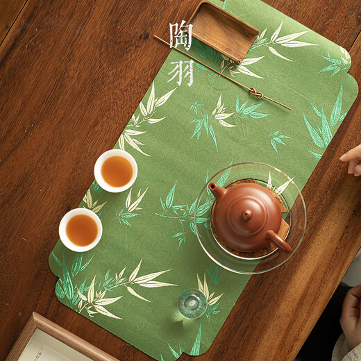 Taoyu tea towel, tea cup, tea mat, Chinese tablecloth, pot absorbent tea towel mat, pure cotton rag, tea set, light luxury cover cloth, tea cloth, dry soaked bamboo shadow tea mat - rectangular