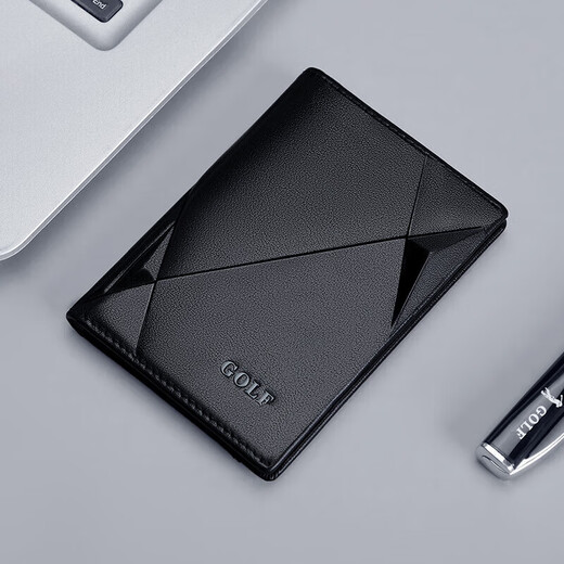 Golf (GOLF) card bag ID bag for men genuine leather thin bank card driver's license storage closure card holder business card holder large capacity black