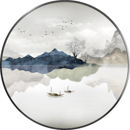 赞璐桐（ZANLUTONG）新中式圆形装饰画客厅玄关灯画山水画茶室禅意挂画水墨画风景壁画 724 直径50cm金色遥控+手动开关