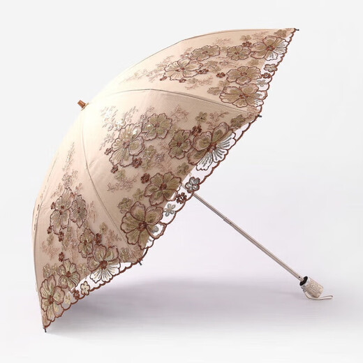 MODX防晒防紫外线黑胶遮阳伞女神蕾丝刺绣太阳伞晴雨两用折叠伞新款 7208贰折黄色