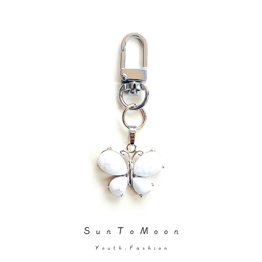 SunToMoon small fresh colorful butterfly keychain pendant simple natural stone AirPods bag hanging decoration creative gift purple butterfly