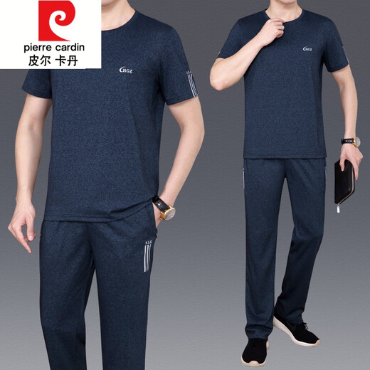 Pierre cardin summer middle-aged men's father wears round neck pullover short-sleeved trousers cotton loose large size running sportswear suit 679 black L suggests 100 Jin [Jin equals 0.5 kg]---120 Jin [Jin equals 0.5 kg][T-shirt + pants