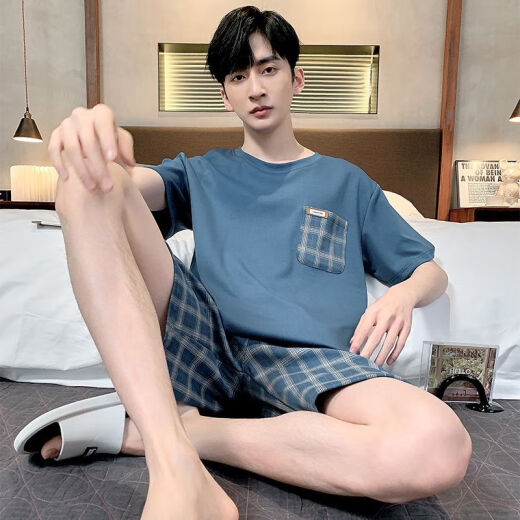 
Palando pajamas men's summer cotton short-sleeved shorts for young students' home clothes loose large size thin middle-aged men's suit H9928 XXXL (recommended 165-185 Jin [Jin equals 0.5 kg])