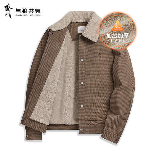 Dances with Wolves velvet jacket men's autumn and winter lapel plaid lamb wool thick jacket men 701 khaki 180