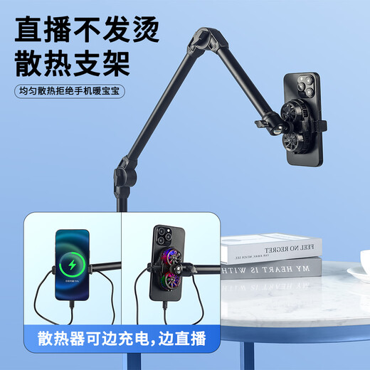 Jianyue mobile phone live broadcast cooling bracket desktop overhead shooting base cooling artifact with fan radiator clip heightening swing arm standard three-section cantilever (cooling mobile phone bracket)