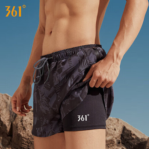 
361 swimming trunks men's swimming goggles swimming cap set flat corner fake two pieces anti-embarrassment professional training large size quick-drying swimming equipment