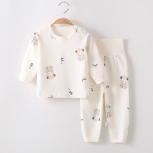 缤丽猫新生儿无骨纯棉四季简约套装婴儿衣服分体二件套装男女宝宝童装 肩扣套装-月亮羊 90