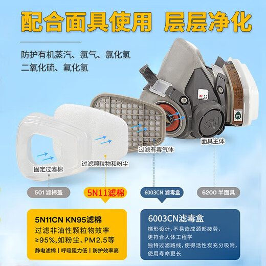3M6200防毒面具口罩防尘防有毒气体防有机蒸气农药喷洒喷漆等配6003滤毒盒