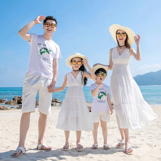 Yuehaiyuebei parent-child clothing for a family of three seaside vacation beach skirts Sanya travel mother-daughter clothing white dress travel long skirt white women's L