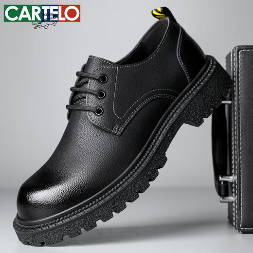 卡帝乐鳄鱼（CARTELO）卡帝乐鳄鱼英伦大头皮鞋男商务休闲男士皮鞋厚底增高鞋9789黑色42
