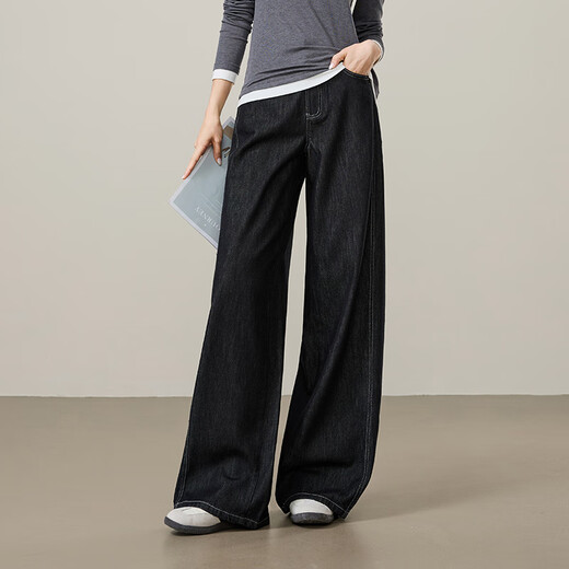 ESE-Y Yiyang 2025 star same style non-fading denim blue straight jeans for women autumn new wide-leg pants denim blue-regular 29