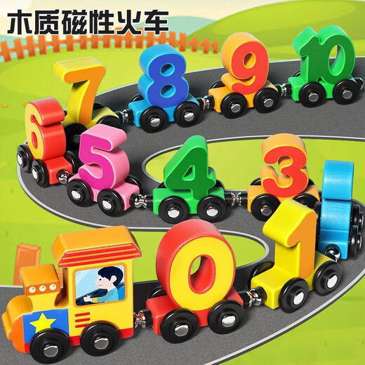 Kinderspielzeug, frühe Bildung, Bildungsbausteine, kleiner Zug, magnetischer Holz, männlich, weiblich, Kind, Kleinkinder, Kognitive Intelligenz Zahlbuchstaben, Lokomotive + Nummer 0-10, 12 Abschnitte insgesamt
