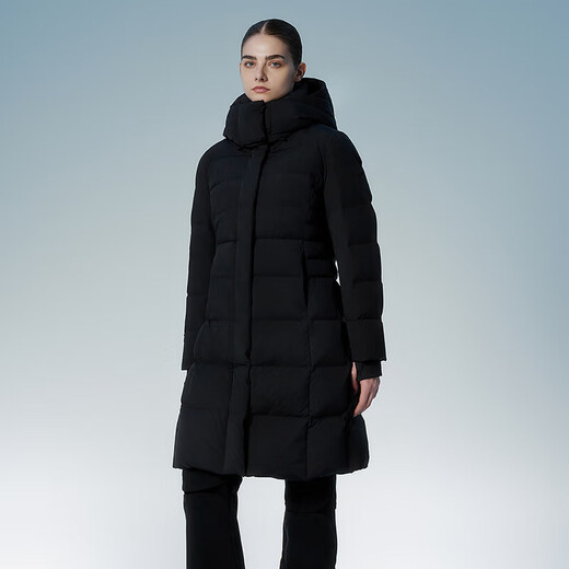 Tambor goose down jacket women's mid-length removable hood waist thickened warm black gold down jacket 550790D energy black 170