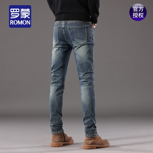 Romon Plus Velvet Jeans épaissis pour les hommes de style coréen Retro hiver épais chaud pantalon élastique élastique long 1048 gris plus velours 29
