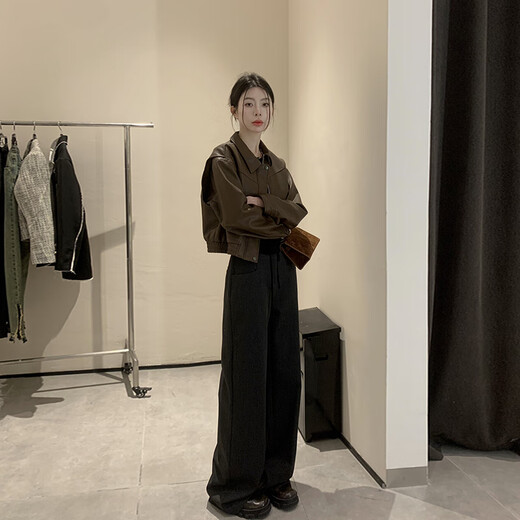 
GARNUO Maillard Brown Small Leather Jacket Women's 2025 Spring and Autumn New Small Pu Motorcycle Suit Retro Short Jacket Brown M[101-110Jin[Jin equals 0.5 kg]]