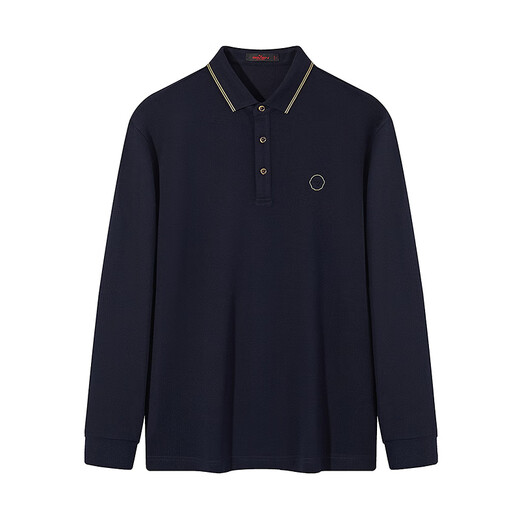 Qipai men's polo shirt long-sleeved spring and summer waffle texture casual polo shirt 0150 Navy XL (180)