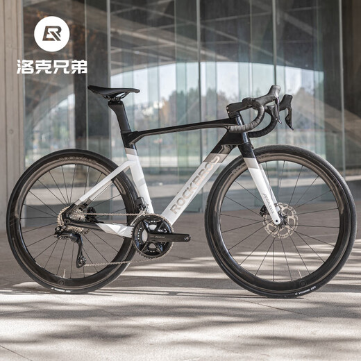 洛克兄弟碳纤维公路车UT电变套件105套轻量内走线碟刹气动自行车 黑银白（禧玛诺R7170套件） 定制尺寸联系客服