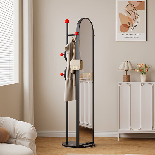 
Shaper full-body mirror floor-to-ceiling mirror cream style rotating clothes hanger fitting mirror home bedroom dressing mirror coat rack integrated cream white